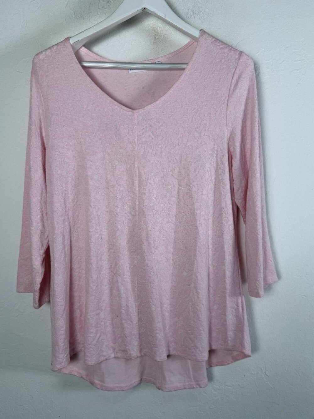 Habitat Womens Pink Textured 3/4 Sleeve V-Neck Tunic Top Large Stretch Casual